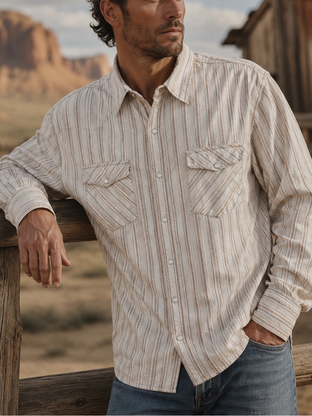 U.S. Expedition vintage Neutral Striped Western Shirt Sz XL